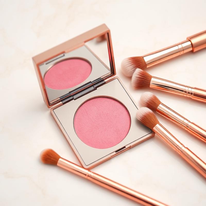 Pink blush and rose gold brushes flat lay